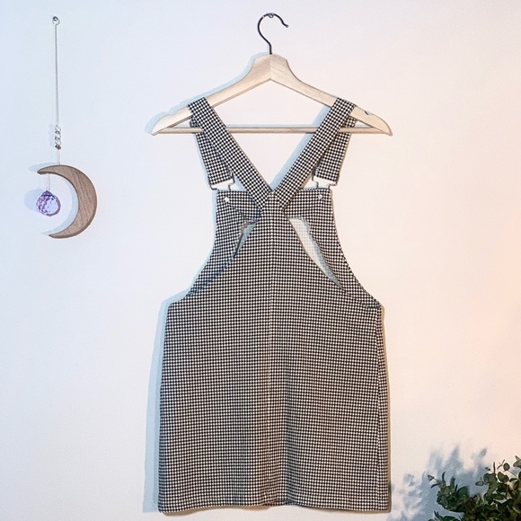 🍯 Black & White Overall Dress (Checkered / Hound’s Tooth, Adjustable) - Picture 3 of 7